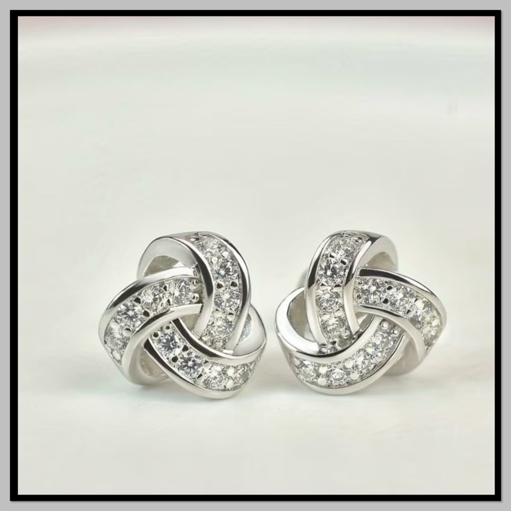 Silver Crystal Knot Stud Earrings - Elegant Women's Jewelry